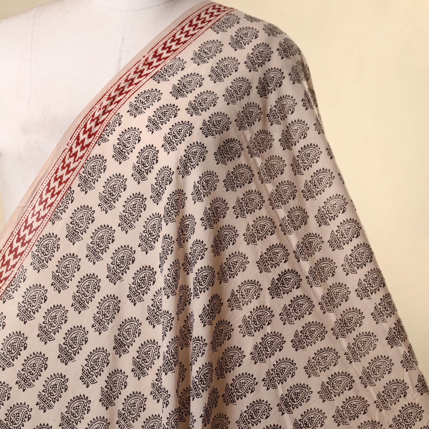 Beige - natural dyed mul cotton bagh fabric 08 - handcrafted