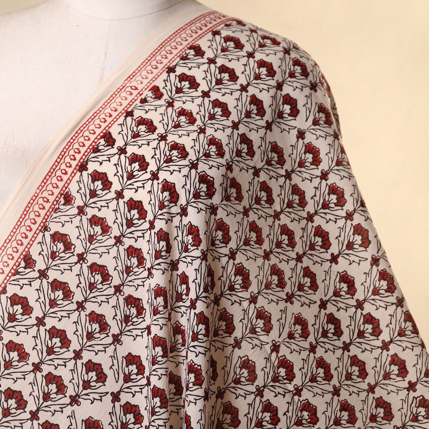 Beige - natural dyed mul cotton bagh fabric 10 - handcrafted