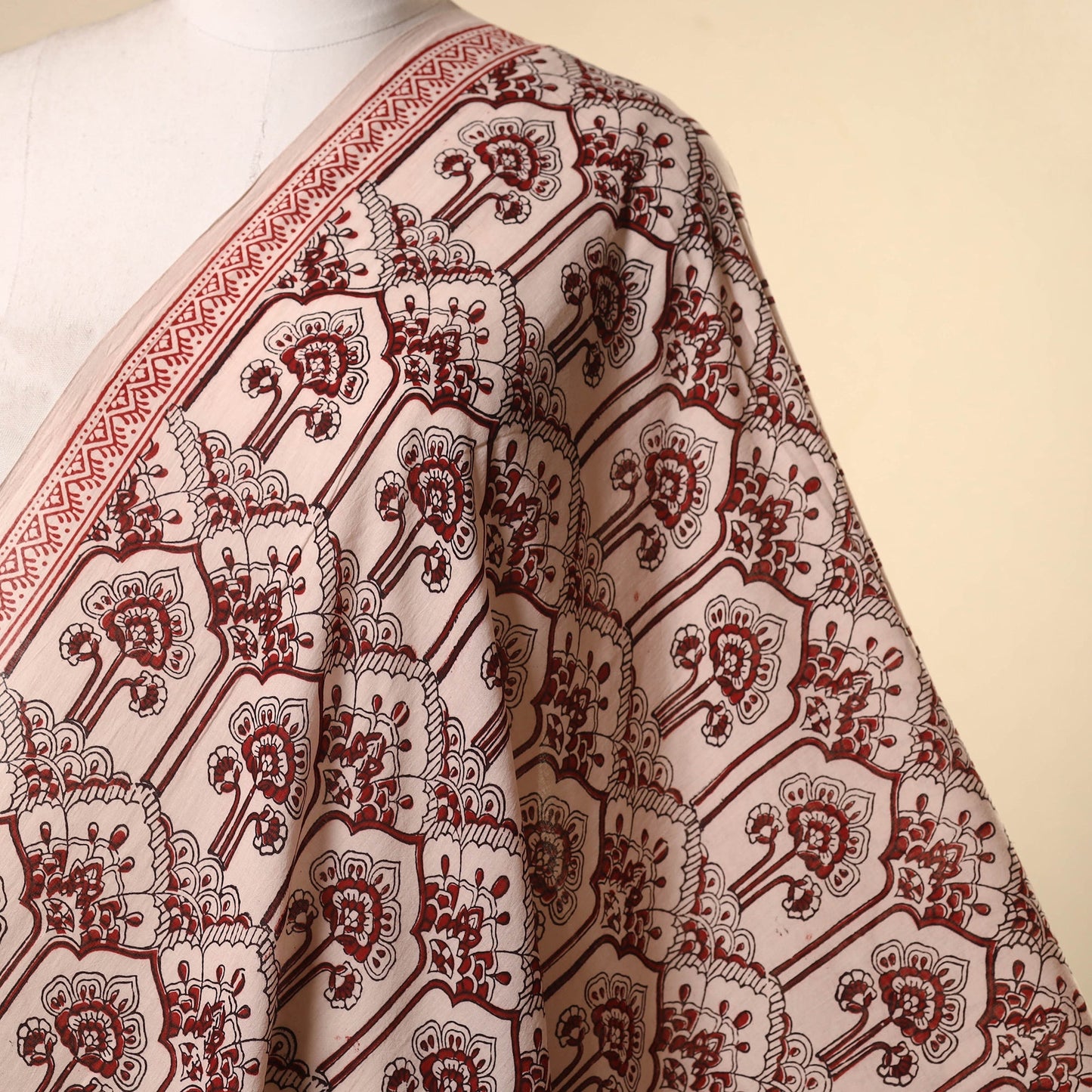 Beige - natural dyed mul cotton bagh fabric 14 - handcrafted