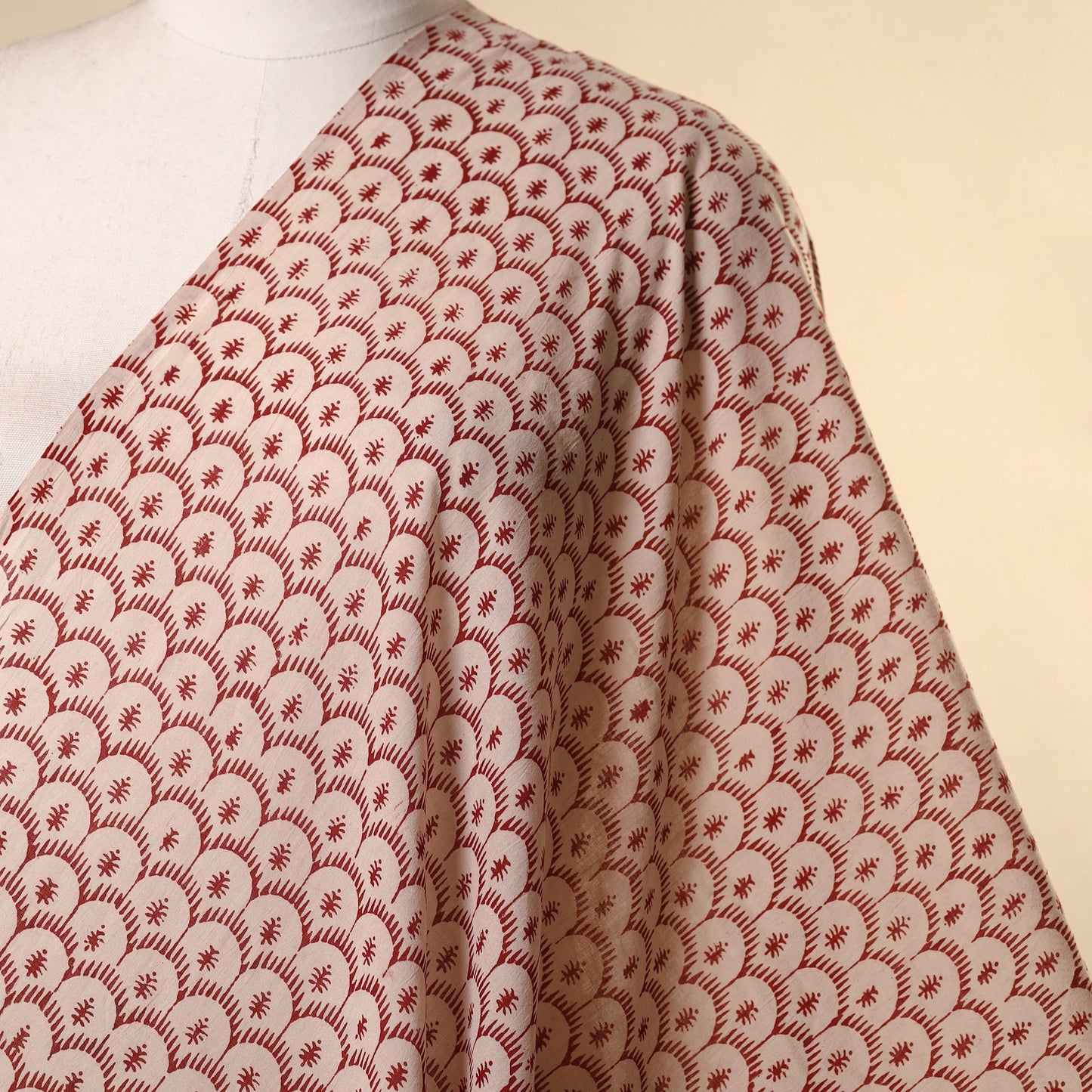 Beige - natural dyed mul cotton bagh fabric 15 - handcrafted