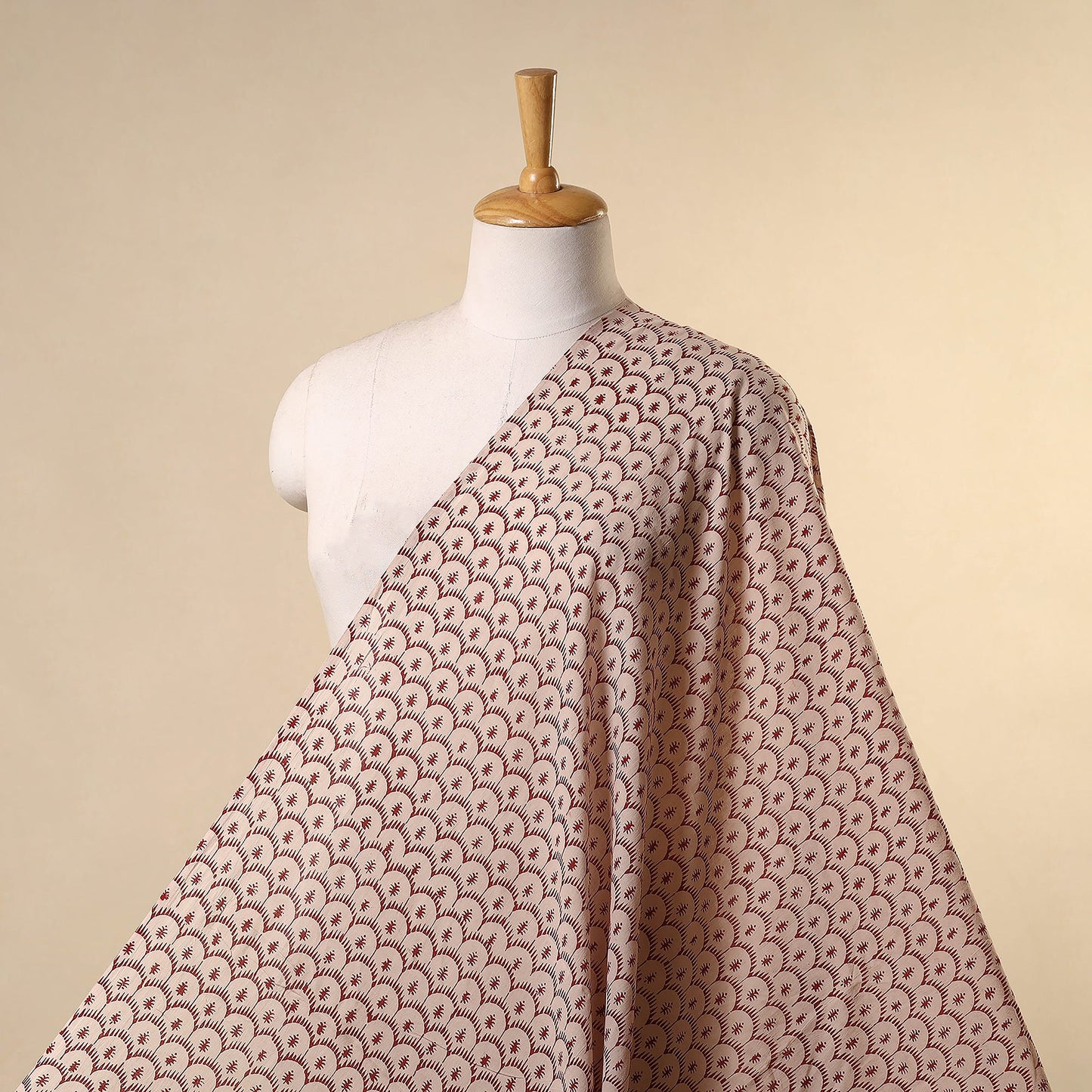 Beige - natural dyed mul cotton bagh fabric 15 - handcrafted