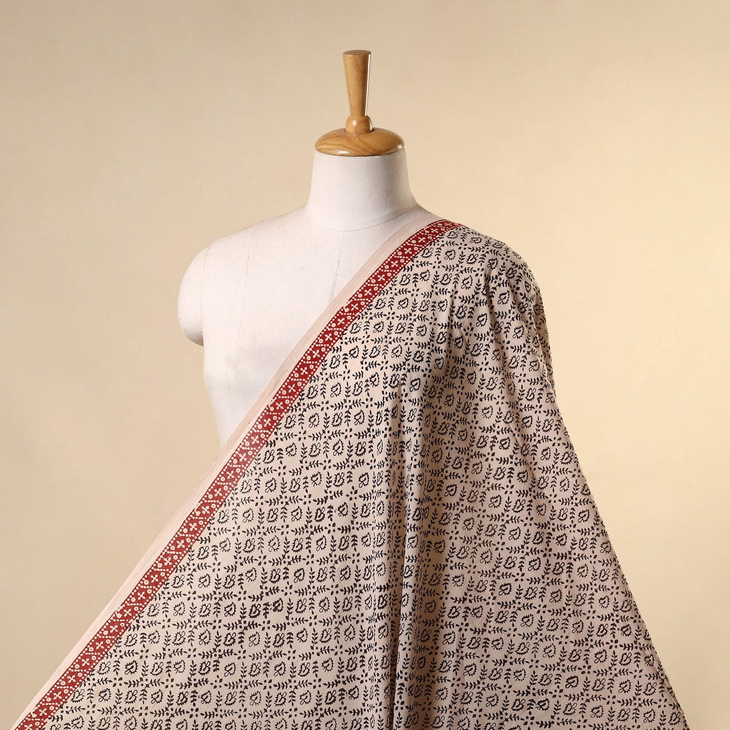 Beige - natural dyed mul cotton bagh fabric 17 - handcrafted