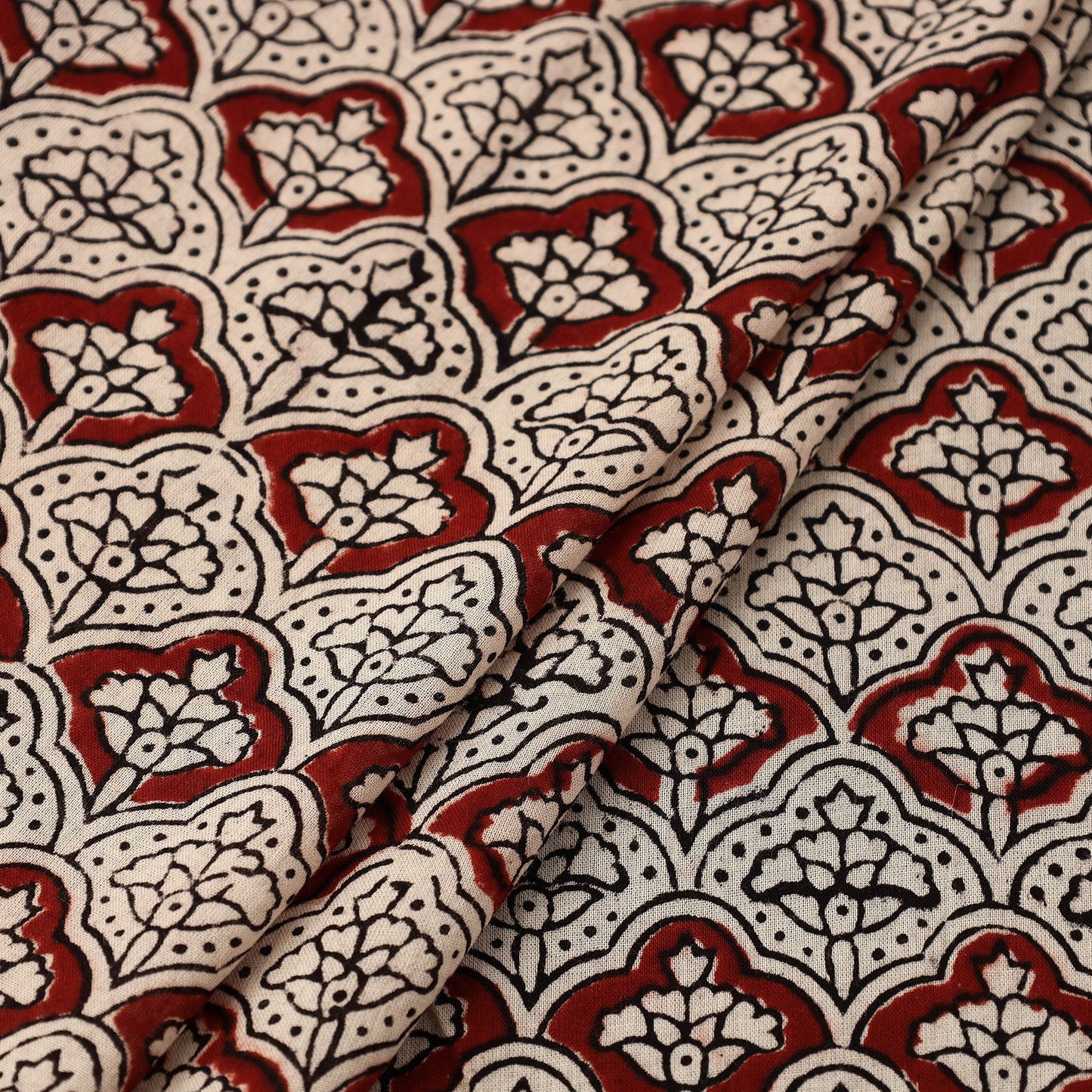 Beige Natural Dyed Mul Cotton Bagh Print Fabric