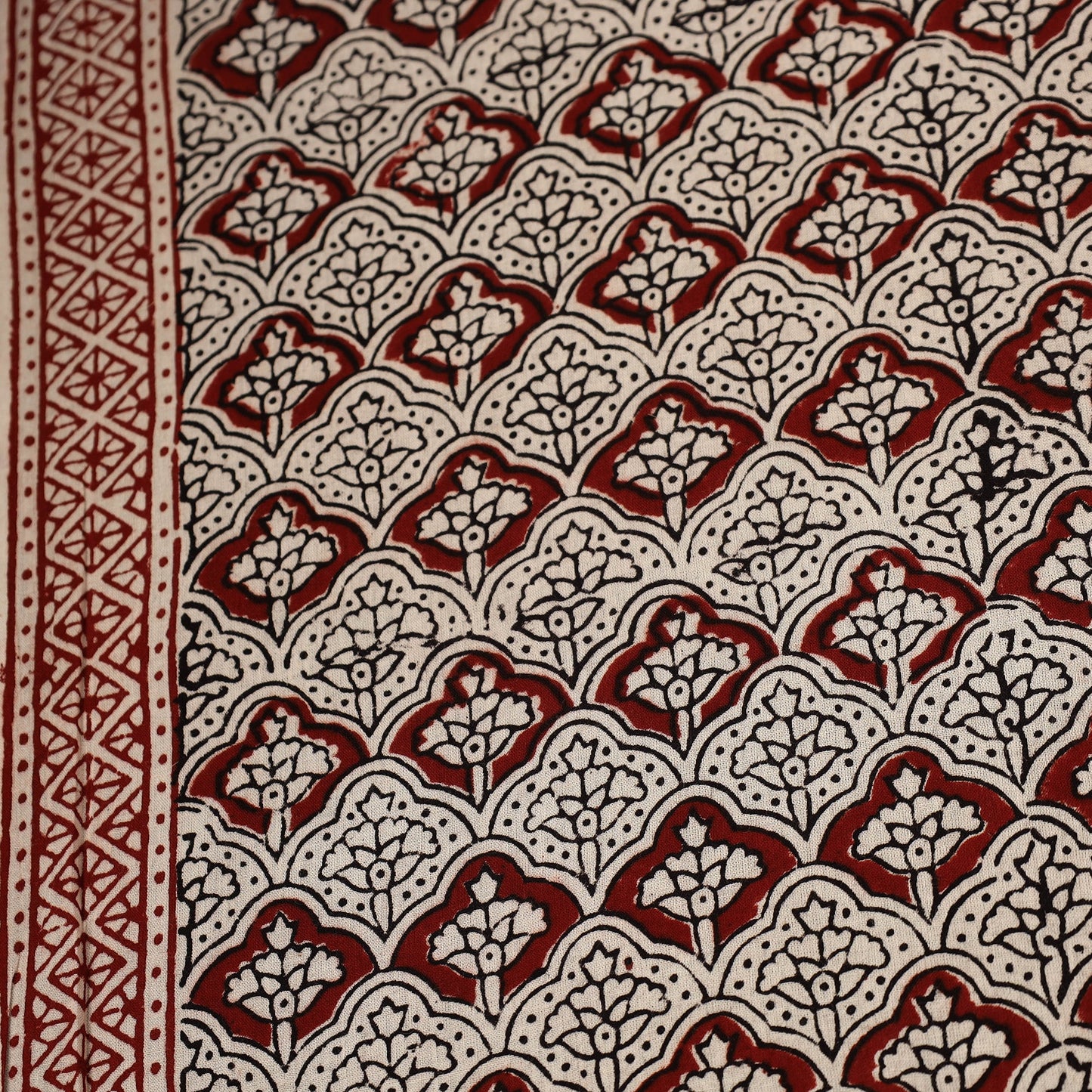 Beige Natural Dyed Mul Cotton Bagh Print Fabric