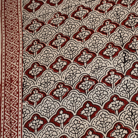 Beige Natural Dyed Mul Cotton Bagh Print Fabric