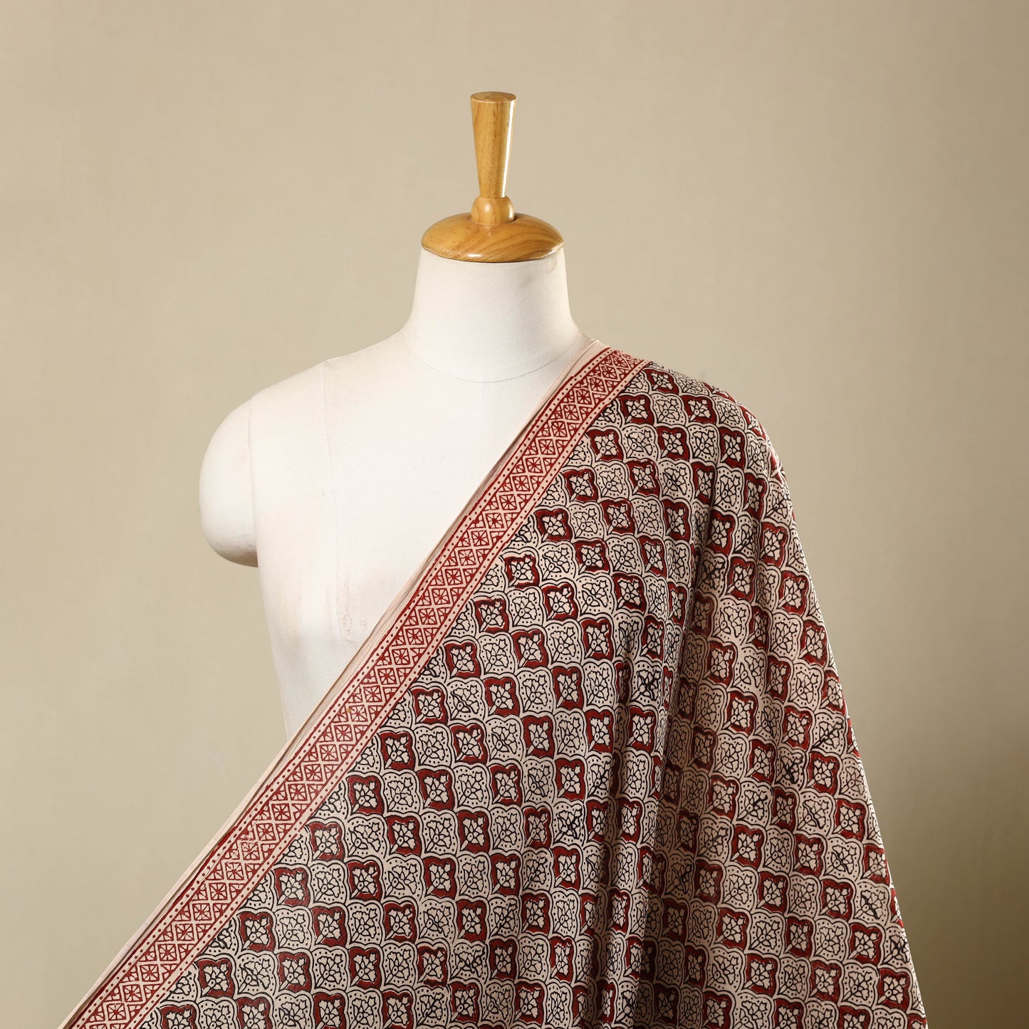 Beige Natural Dyed Mul Cotton Bagh Print Fabric