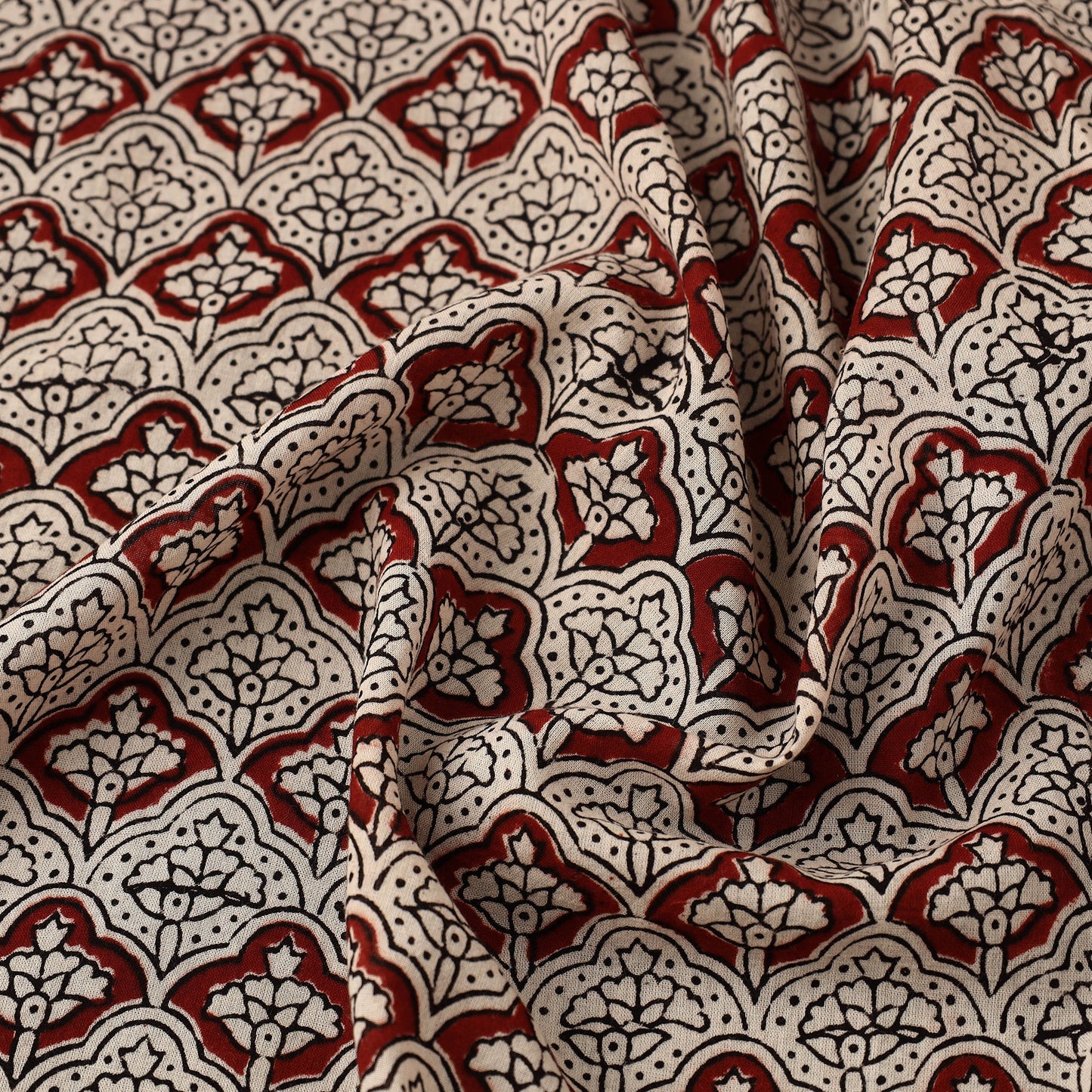 Beige Natural Dyed Mul Cotton Bagh Print Fabric