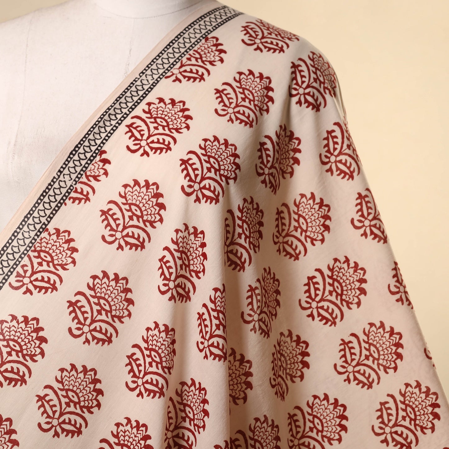 Beige - natural dyed mul cotton bagh fabric 19 - handcrafted