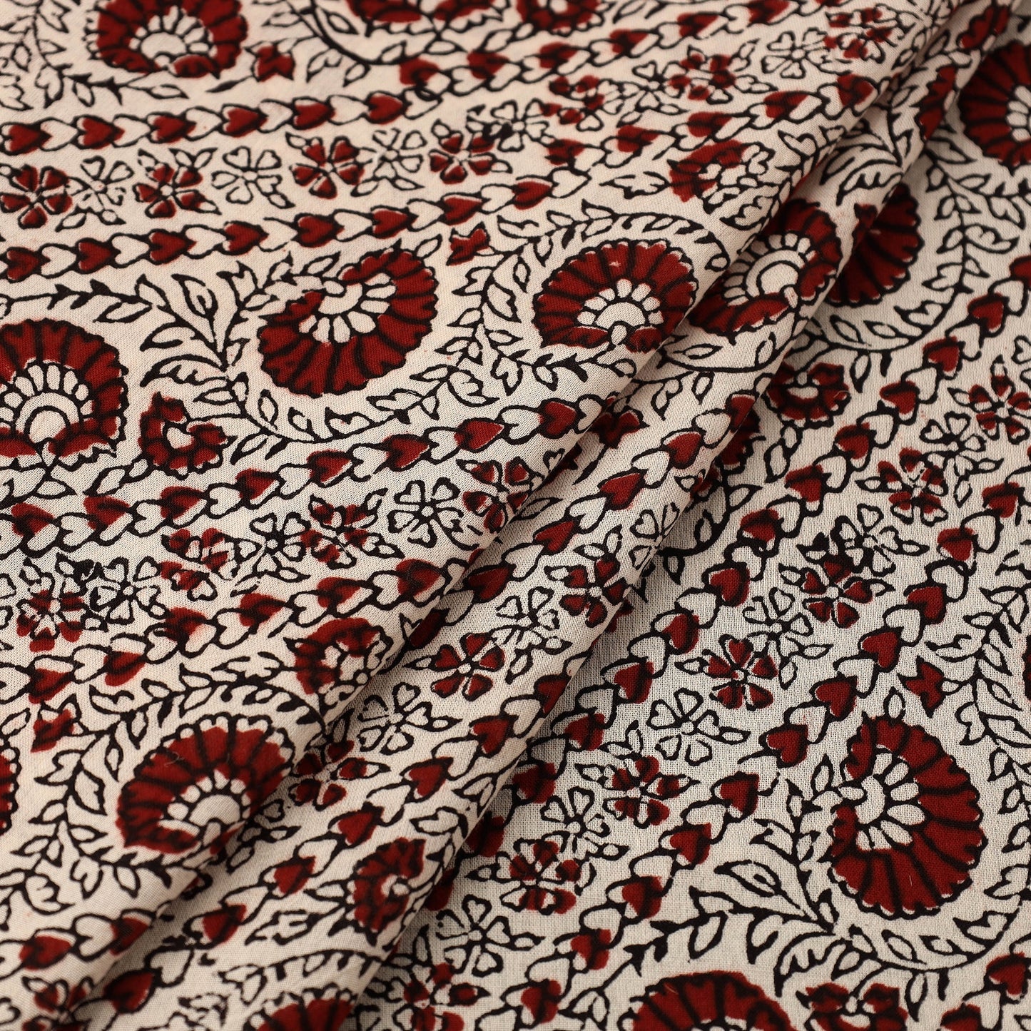 Beige Natural Dyed Mul Cotton Bagh Print Fabric