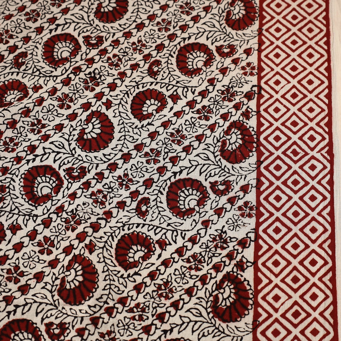 Beige Natural Dyed Mul Cotton Bagh Print Fabric