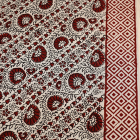 Beige Natural Dyed Mul Cotton Bagh Print Fabric
