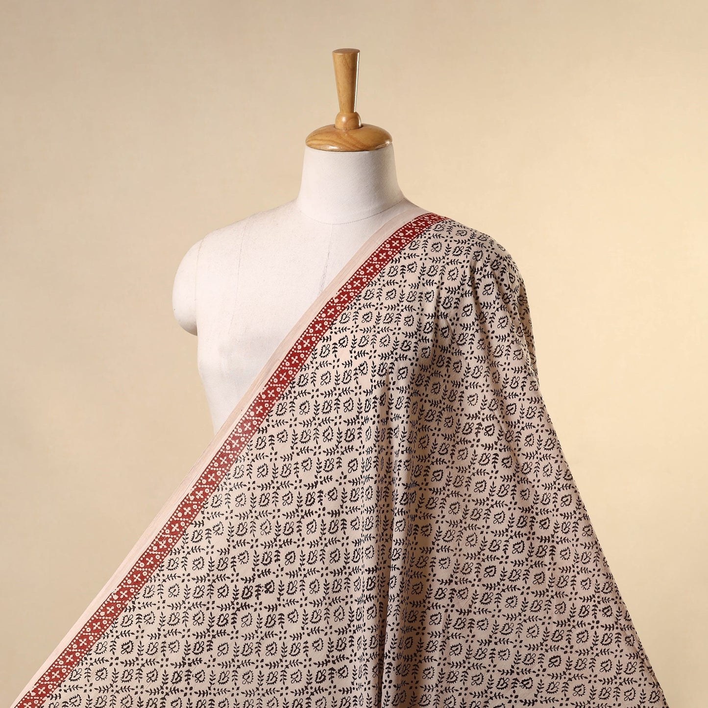 Beige - natural dyed mul cotton bagh fabric 17 - handcrafted