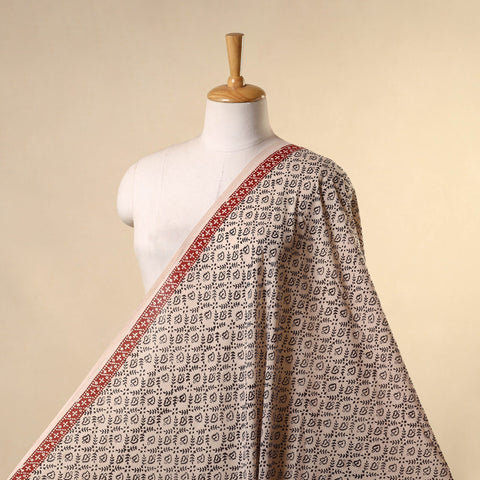 Beige - natural dyed mul cotton bagh fabric 17 - handcrafted