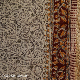 Beige - natural dyed pedana cotton kalamkari saree 36