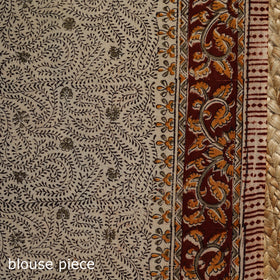 Beige - natural dyed pedana cotton kalamkari saree 36