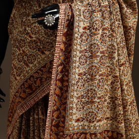 Beige - natural dyed pedana cotton kalamkari saree 36