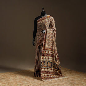 Beige - natural dyed pedana cotton kalamkari saree 36