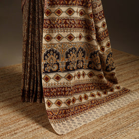 Beige - natural dyed pedana cotton kalamkari saree 36