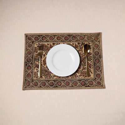 Beige - natural dyed pedana kalamkari cotton table mat 09