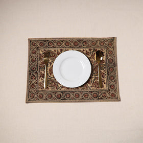 Beige - natural dyed pedana kalamkari cotton table mat 09