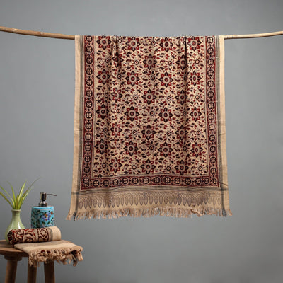 Natural dyed pedana kalamkari printed handloom cotton towel