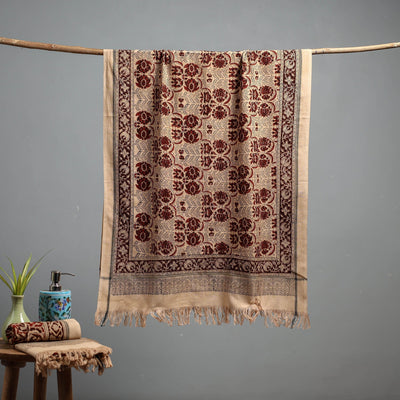 Natural dyed pedana kalamkari printed handloom cotton towel