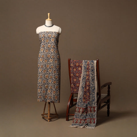 Natural dyed pedana kalamkari cotton 3pc unstitched dress