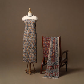 Natural dyed pedana kalamkari cotton 3pc unstitched dress