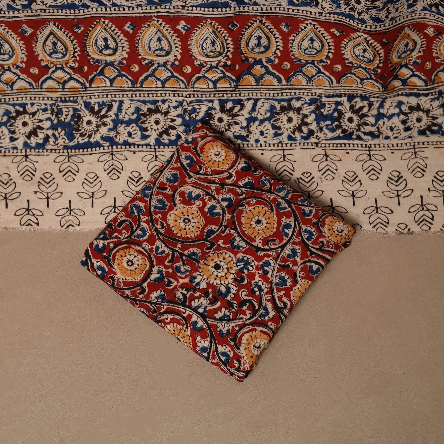 Natural dyed pedana kalamkari cotton 3pc unstitched dress