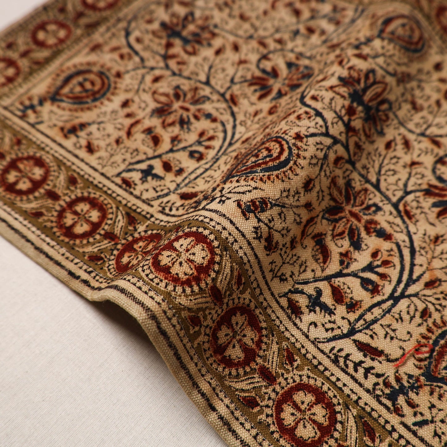 Beige - natural dyed pedana kalamkari cotton table mat 01