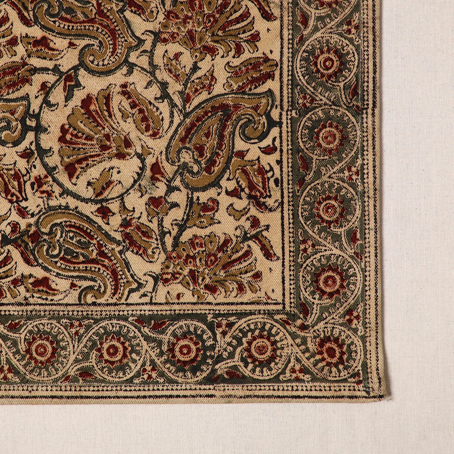 Beige - natural dyed pedana kalamkari cotton table mat 09