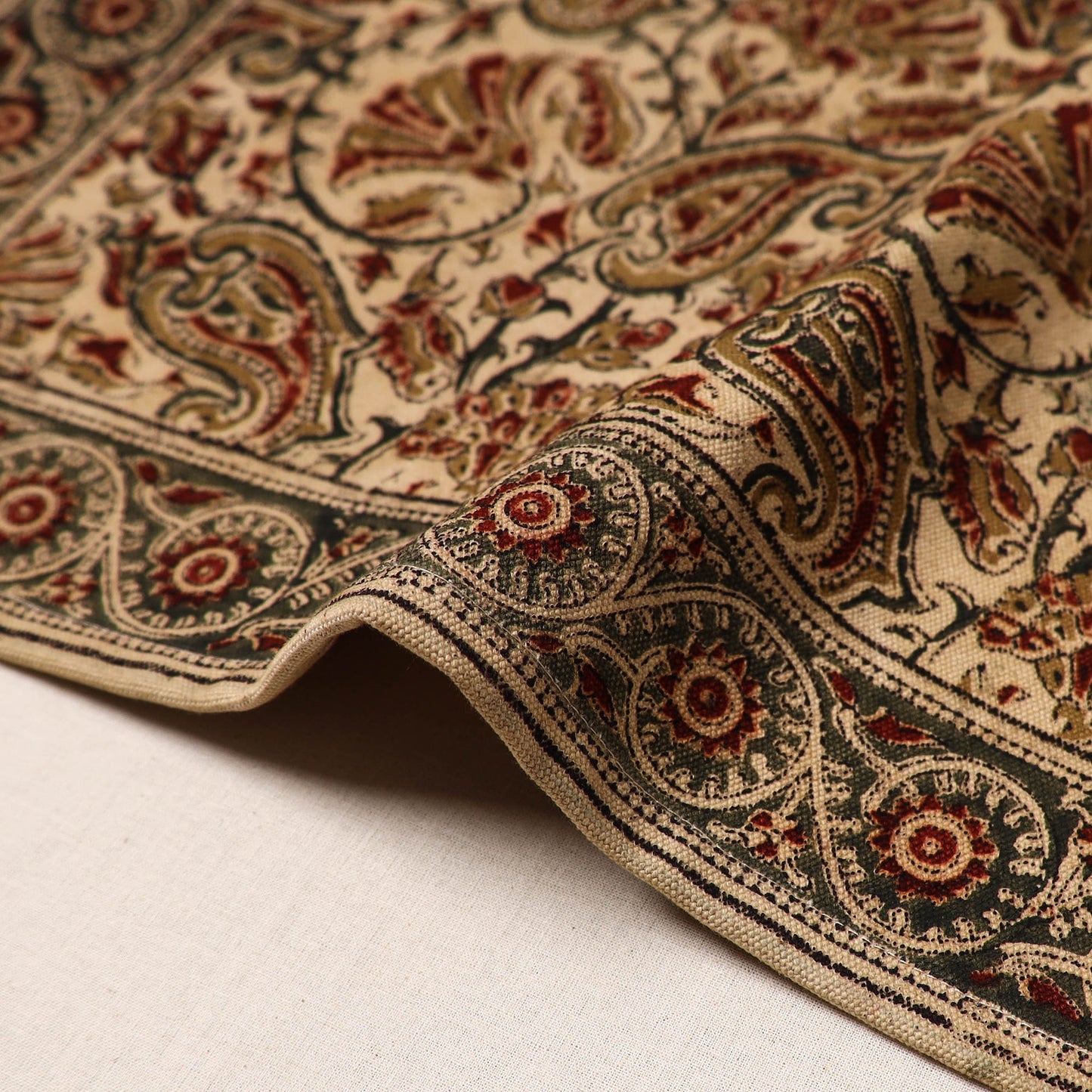 Beige - natural dyed pedana kalamkari cotton table mat 09
