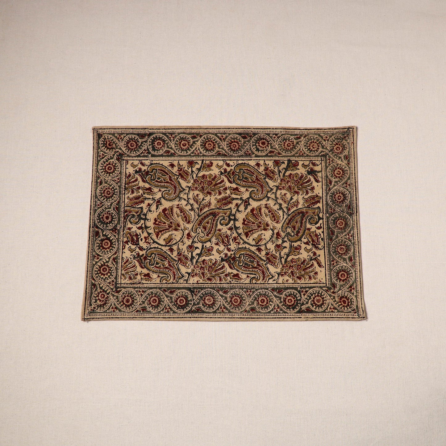 Beige - natural dyed pedana kalamkari cotton table mat 09