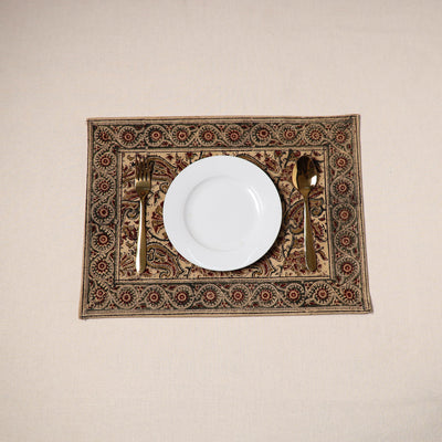 Beige - natural dyed pedana kalamkari cotton table mat 09