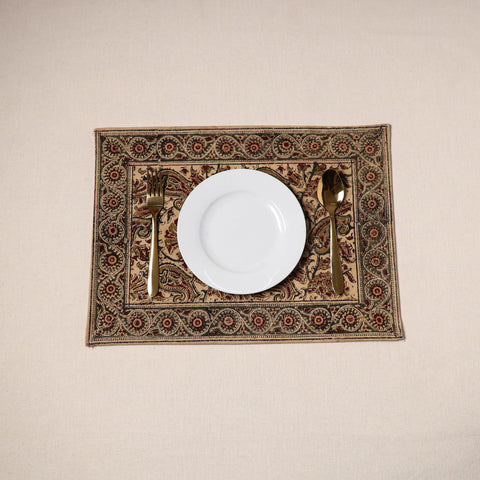 Beige - natural dyed pedana kalamkari cotton table mat 09