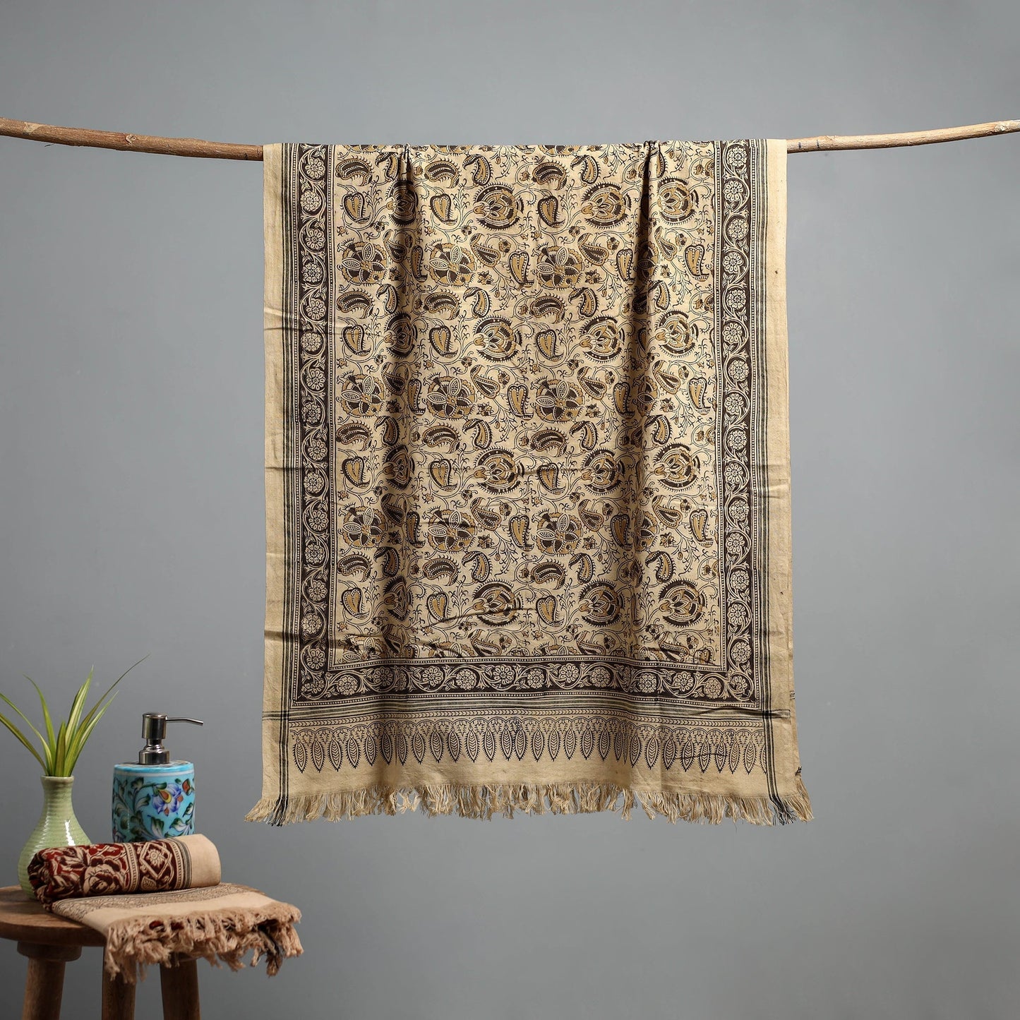 Natural dyed pedana kalamkari printed handloom cotton towel