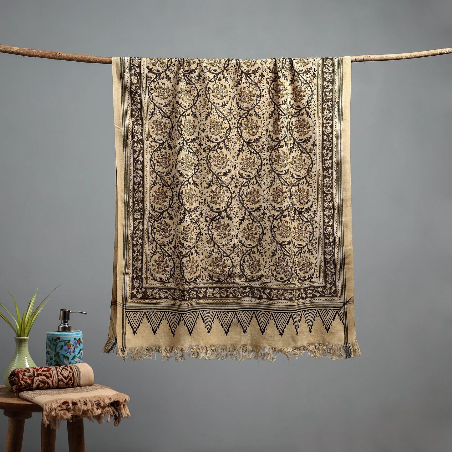 Natural dyed pedana kalamkari printed handloom cotton towel