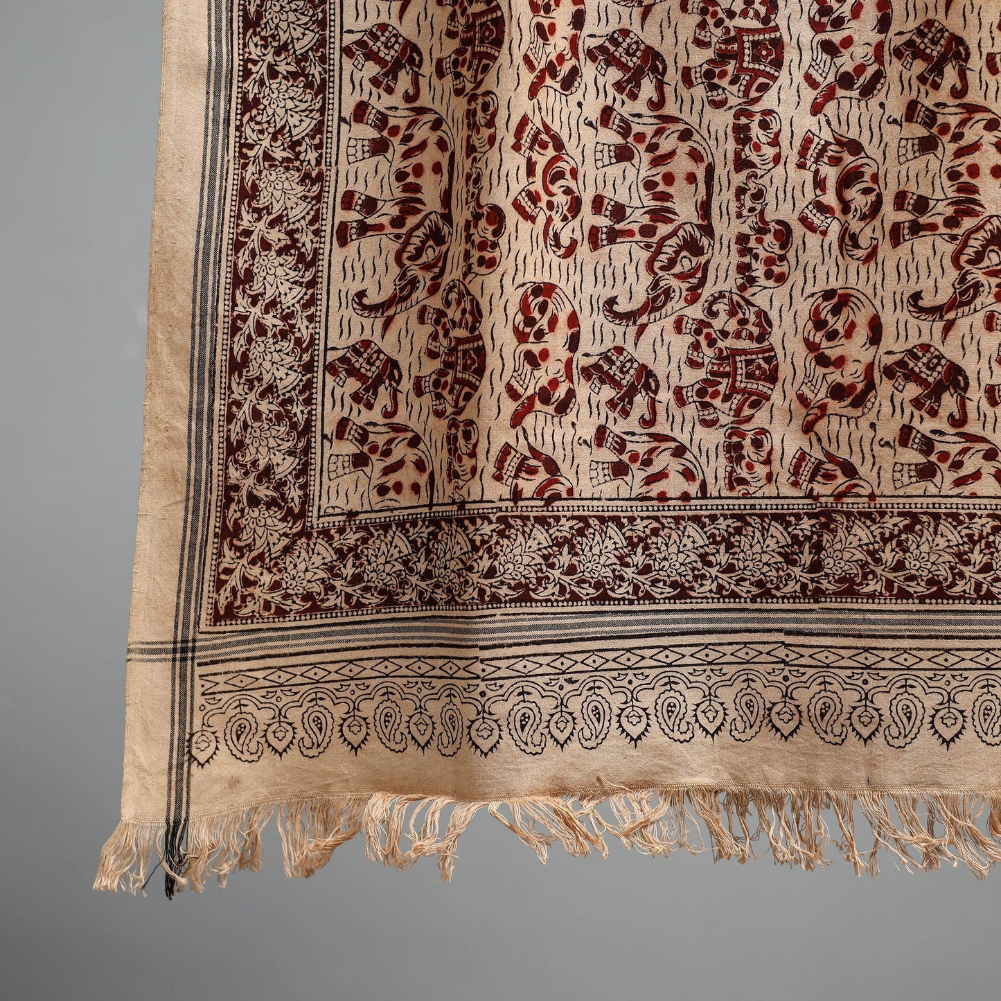 Natural dyed pedana kalamkari printed handloom cotton towel