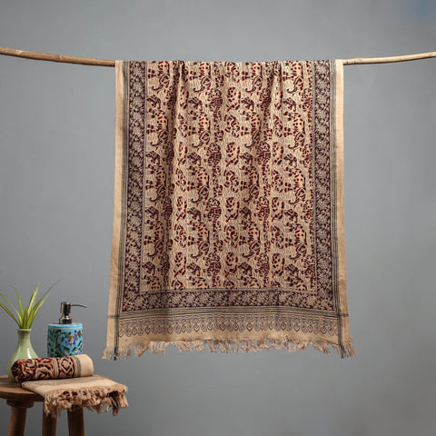 Natural dyed pedana kalamkari printed handloom cotton towel