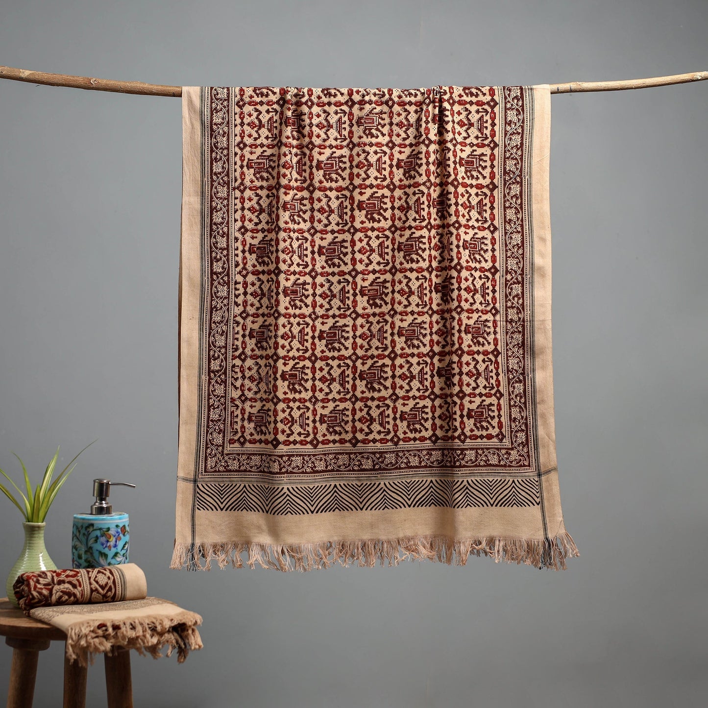 Natural dyed pedana kalamkari printed handloom cotton towel