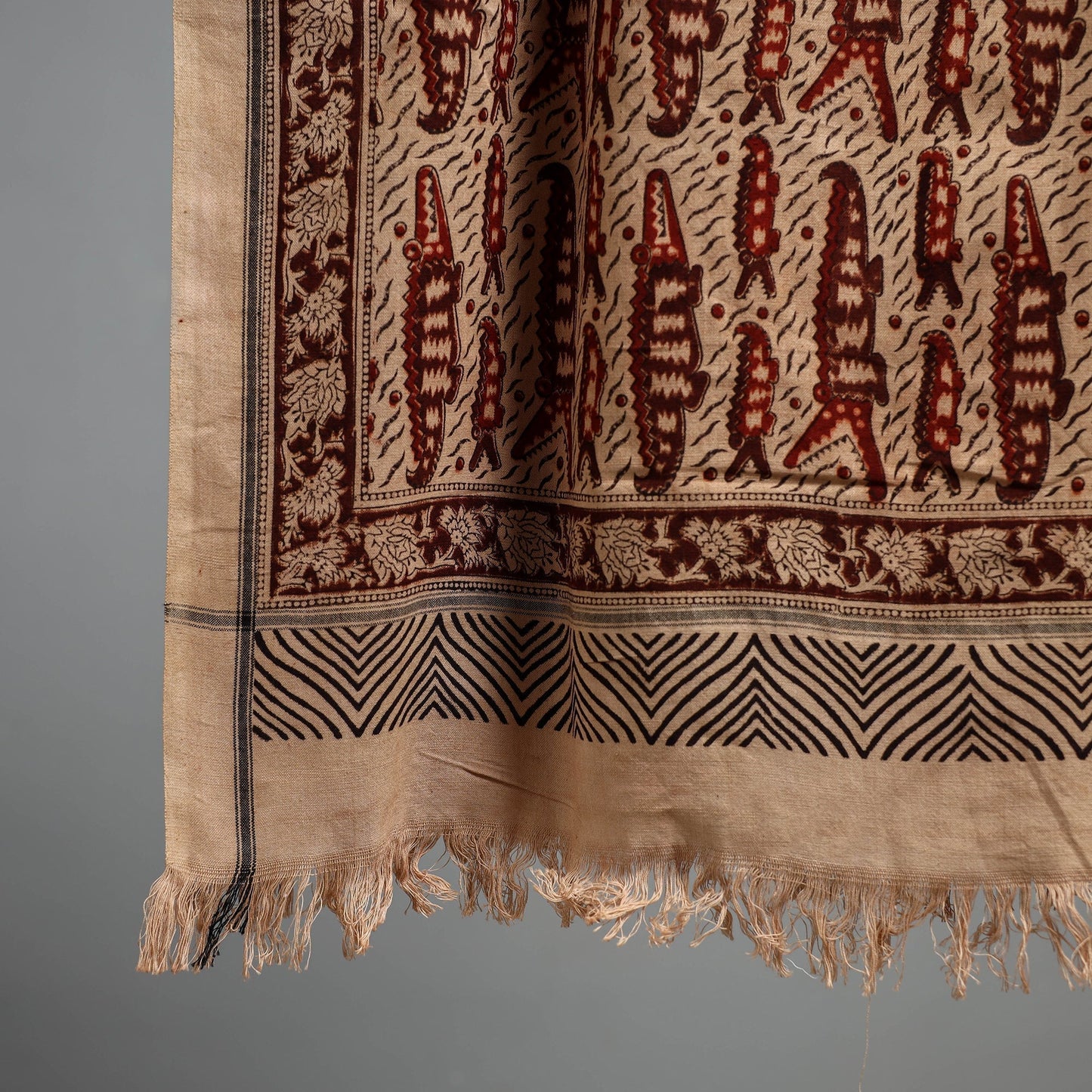 Natural dyed pedana kalamkari printed handloom cotton towel