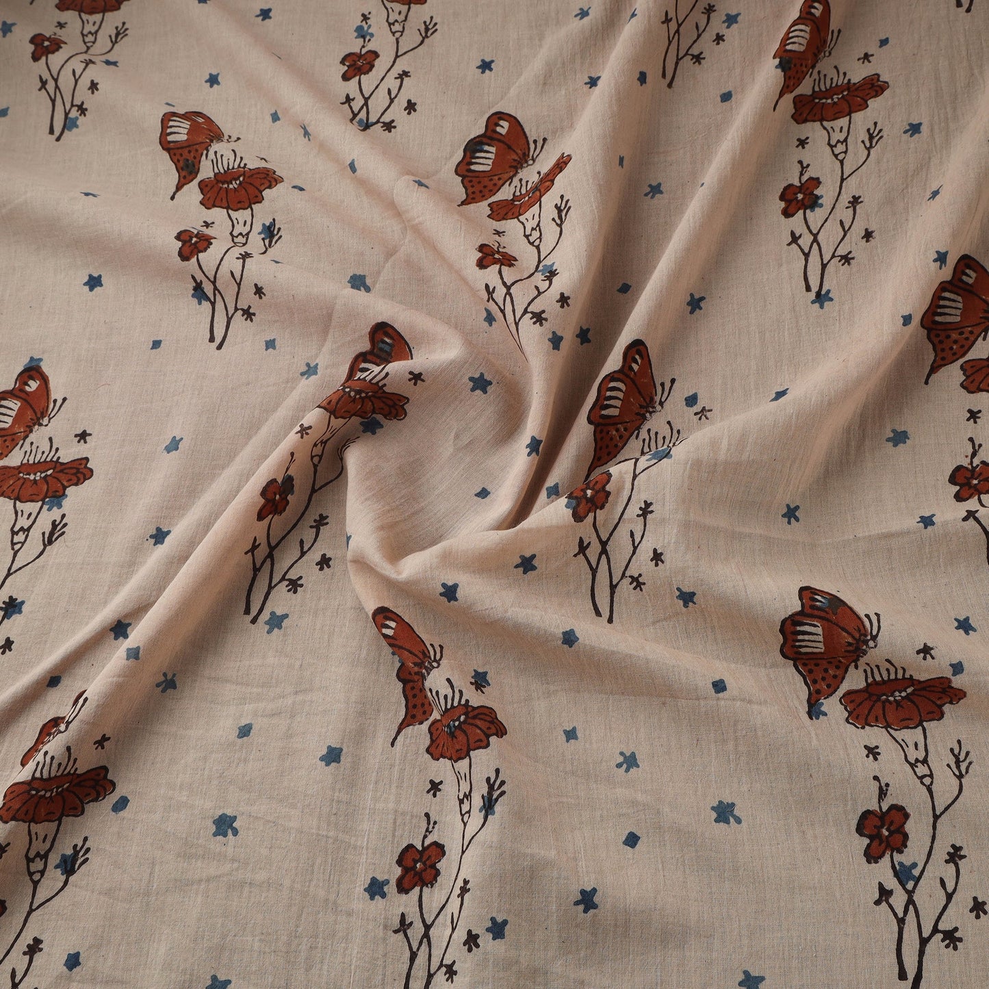Natural dyed pure mul cotton hand block ajrakh print fabric