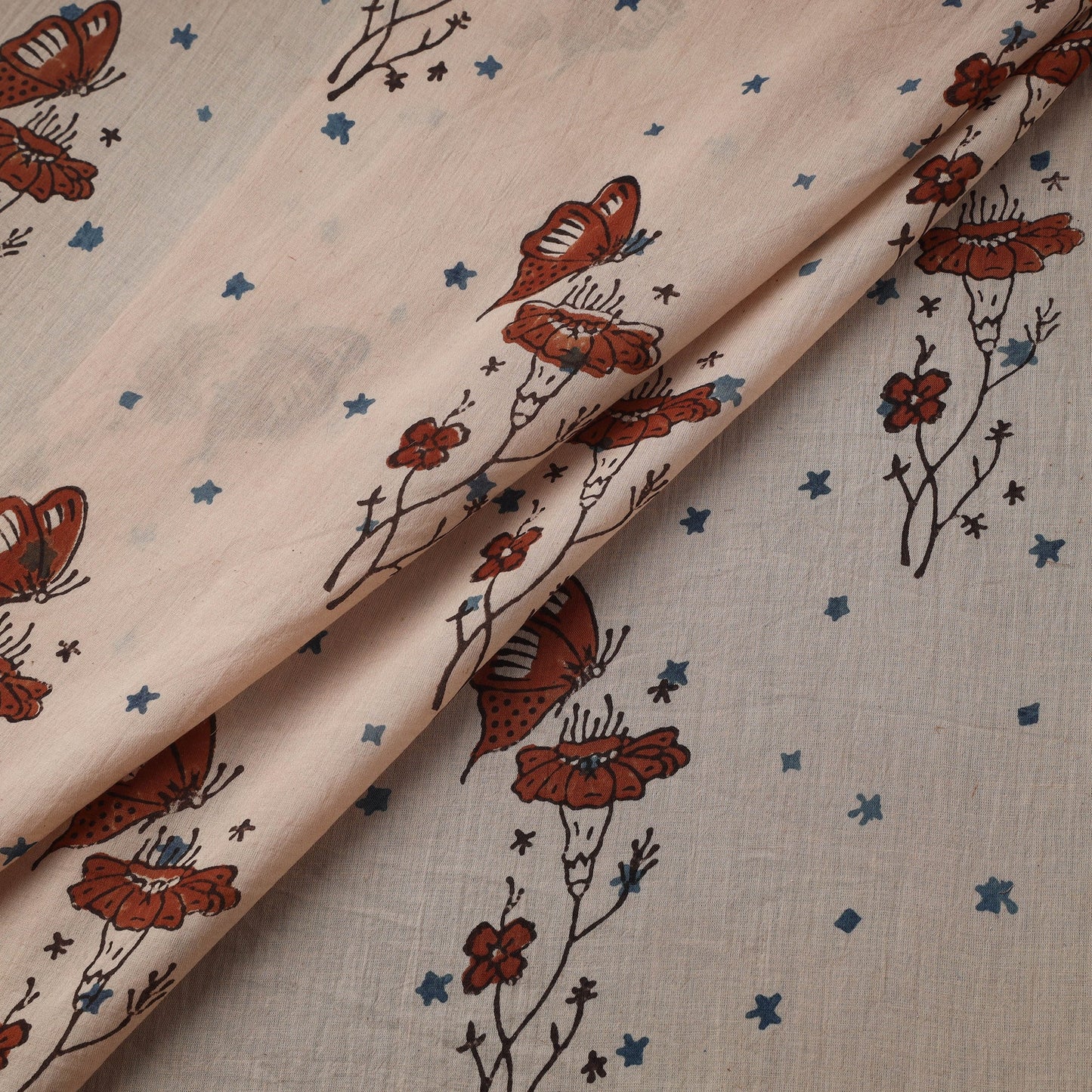 Natural dyed pure mul cotton hand block ajrakh print fabric