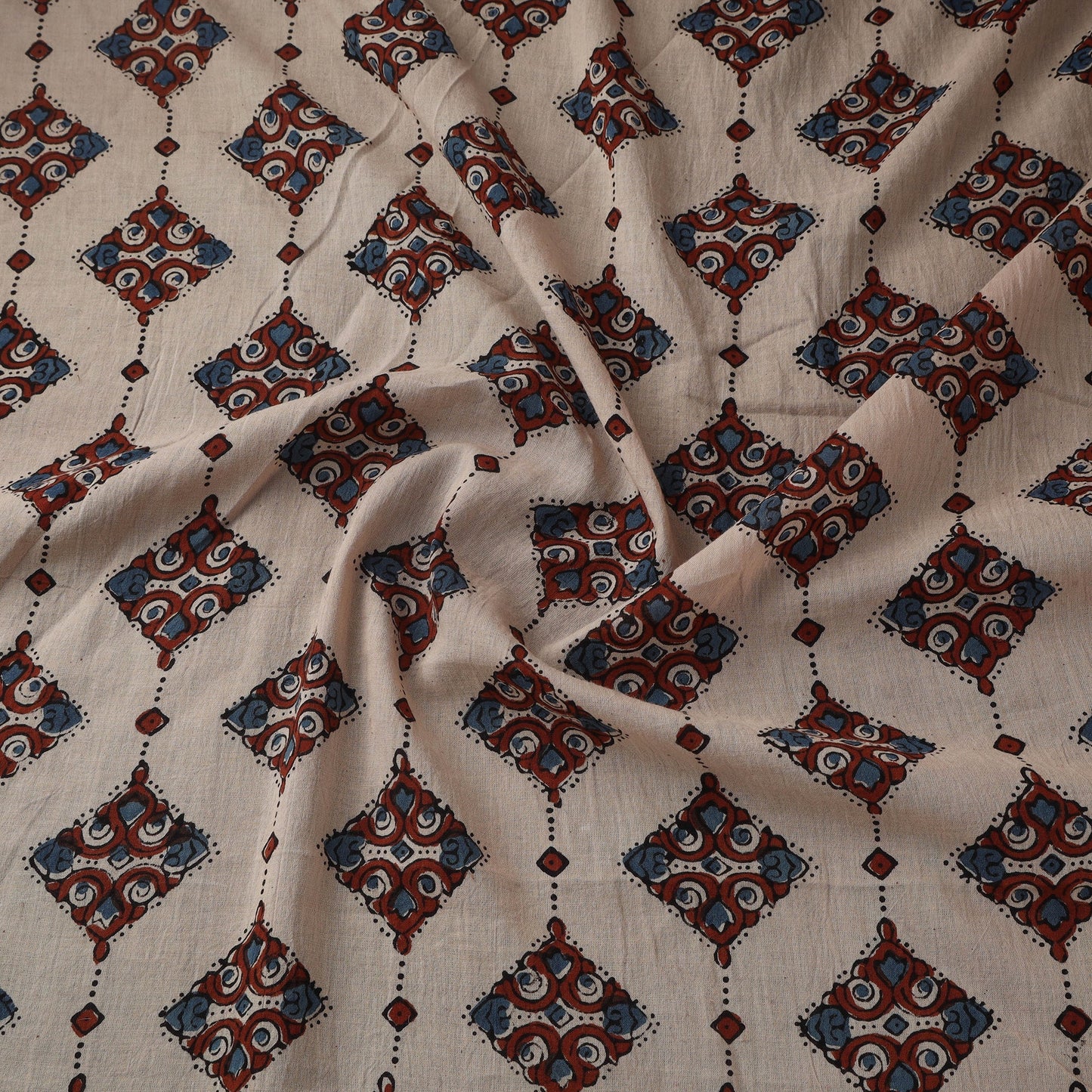 Natural dyed pure mul cotton hand block ajrakh print fabric