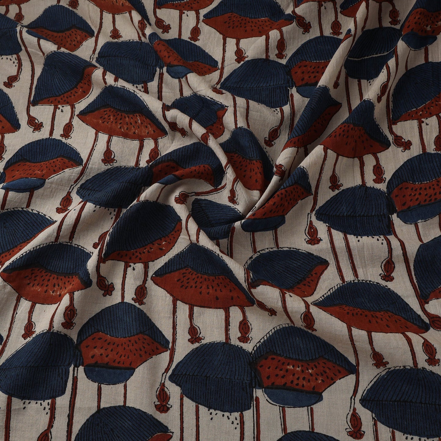 Natural dyed pure mul cotton hand block ajrakh print fabric