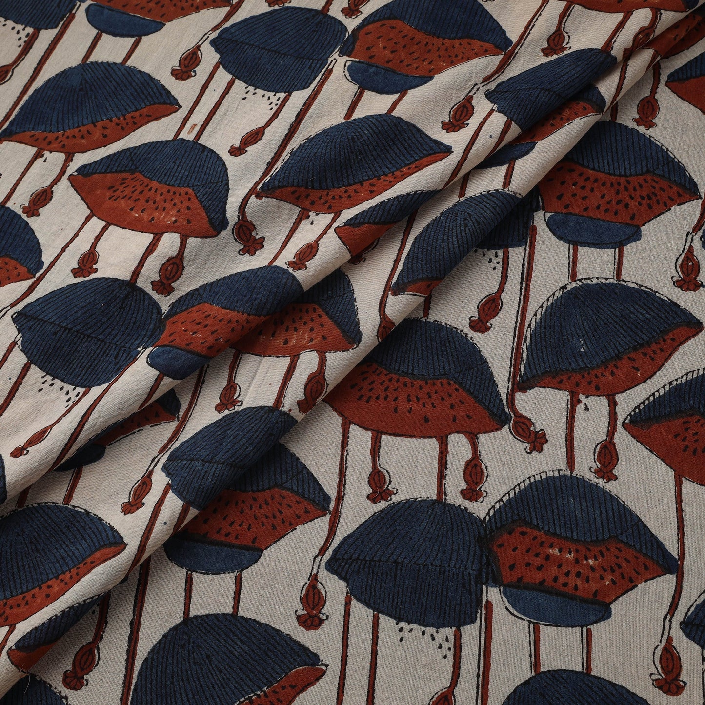 Natural dyed pure mul cotton hand block ajrakh print fabric