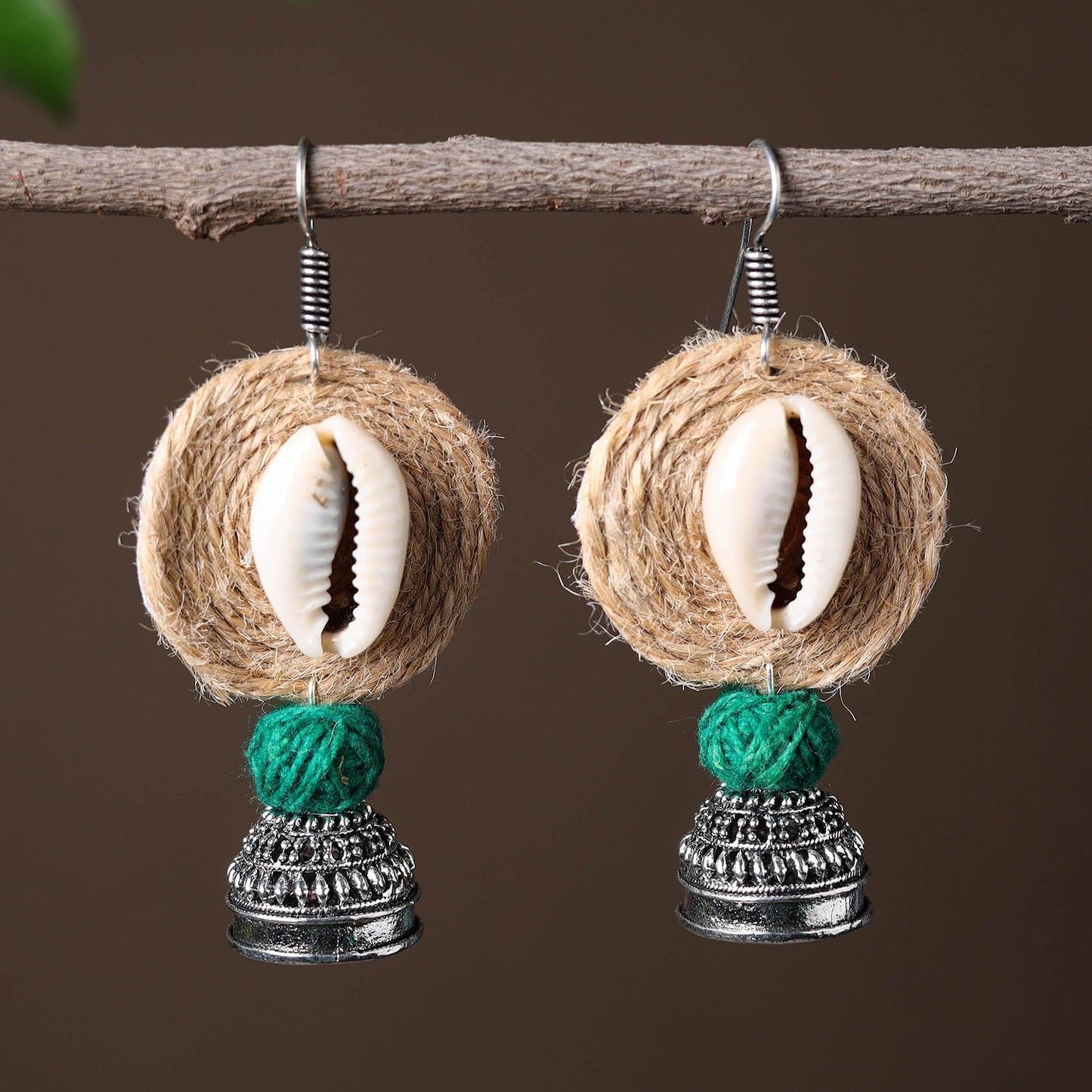 Beige - nithya handcrafted gs jute jhumki earrings