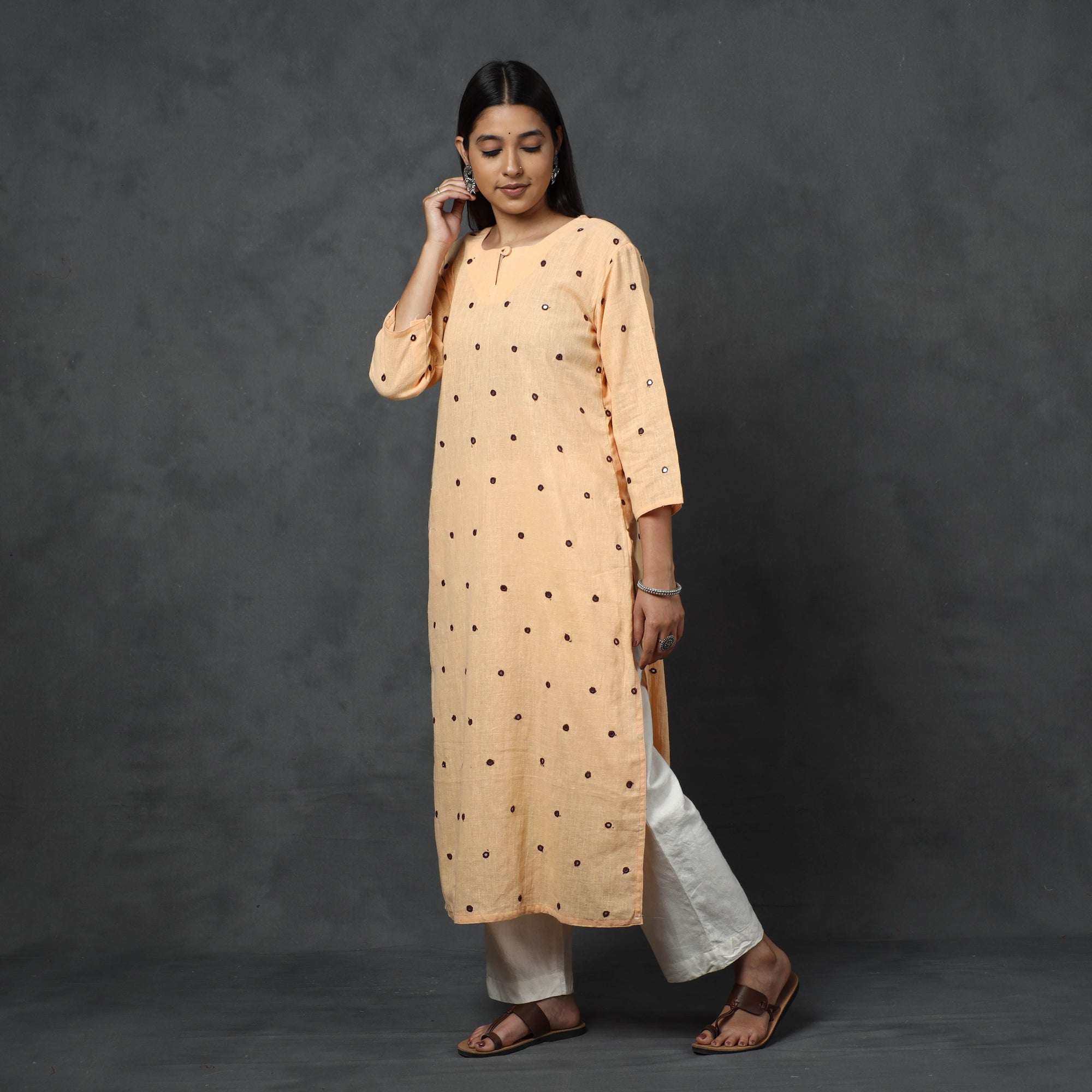 Buy Organic Kala Cotton Handloom Mirror Work Long Kurta Online at iTokri.com