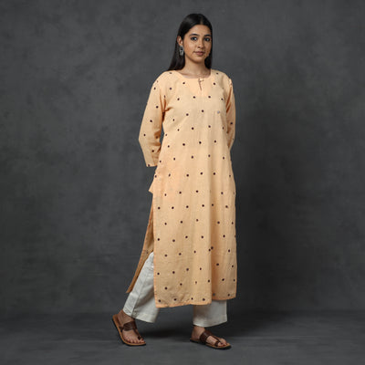 Buy Organic Kala Cotton Handloom Mirror Work Long Kurta Online at iTokri.com