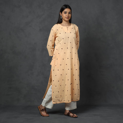 Buy Organic Kala Cotton Handloom Mirror Work Long Kurta Online at iTokri.com